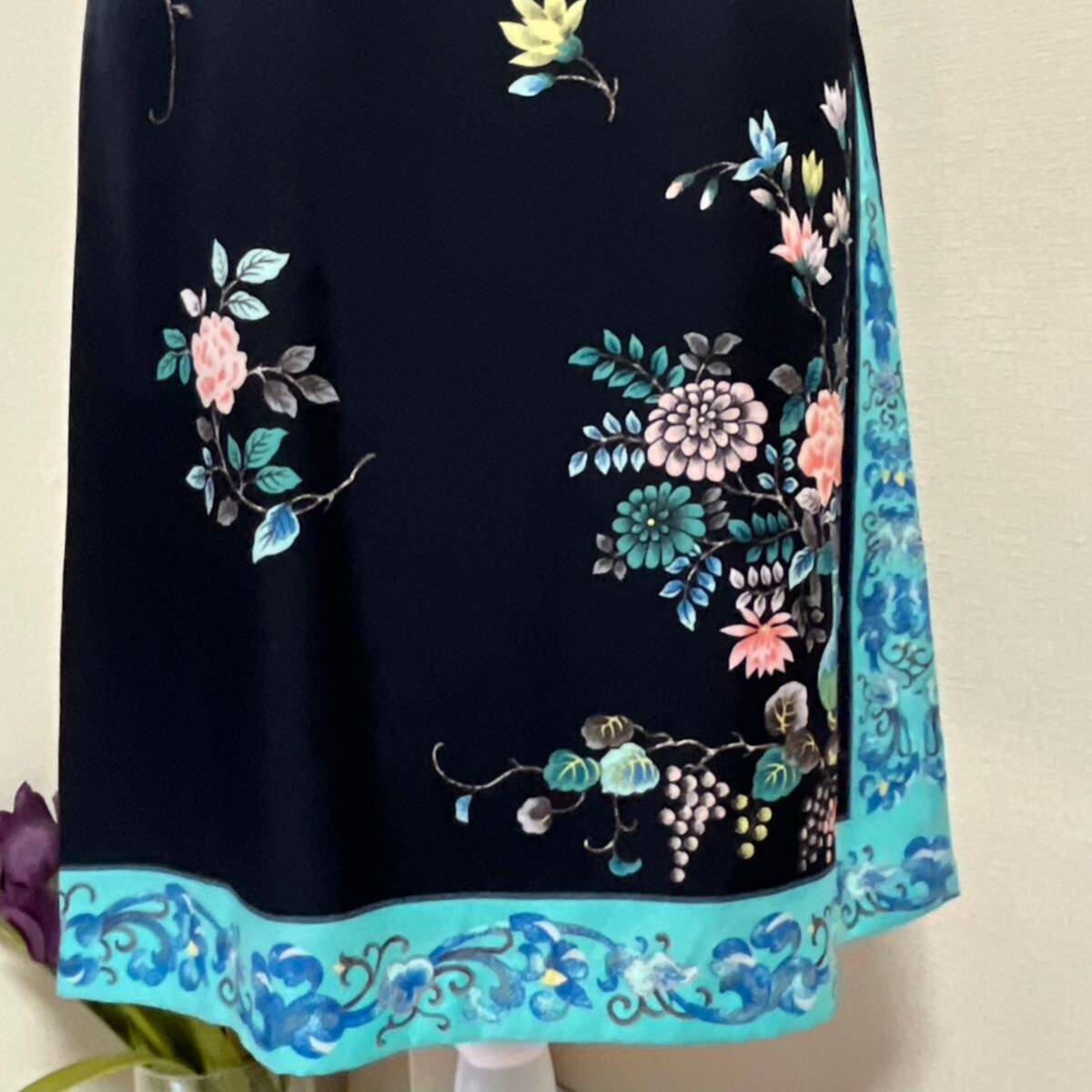 SunaUna スーナウーナ チャイナドレス風 花柄 ワンピース 36 黒 SunaUna スーナウーナ チャイナドレス風 花柄 ワンピース 36 黒