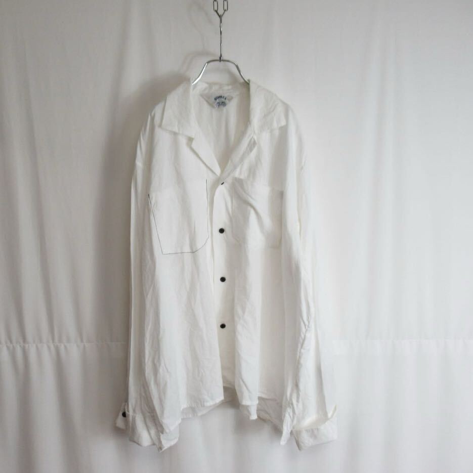 SUNSEA オーバーサイズ 開襟シャツ オープンカラー ホワイト シャツ 3 Lサイズ サンシー トップス 麻 白シャツ 長袖 ラフ リラックス _画像1