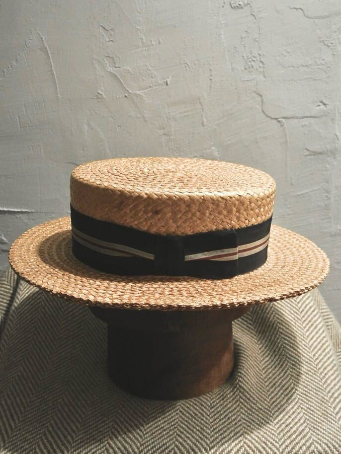 40s Vintage stetson boater hat 1/4 58cm Vintage ste tosombo-ta- шляпа канотье полоса соломинка пшеница .. панама ma50s