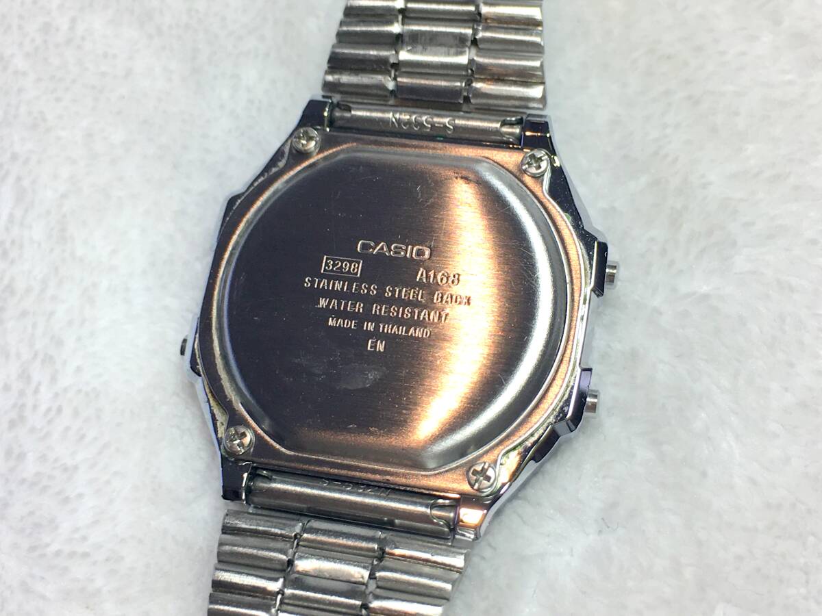 CASIO デジタル 腕時計 A168 シルバー メタルベルト ELバックライト 稼動 中古 チープカシオ チプカシ スタンダード シンプル_画像4