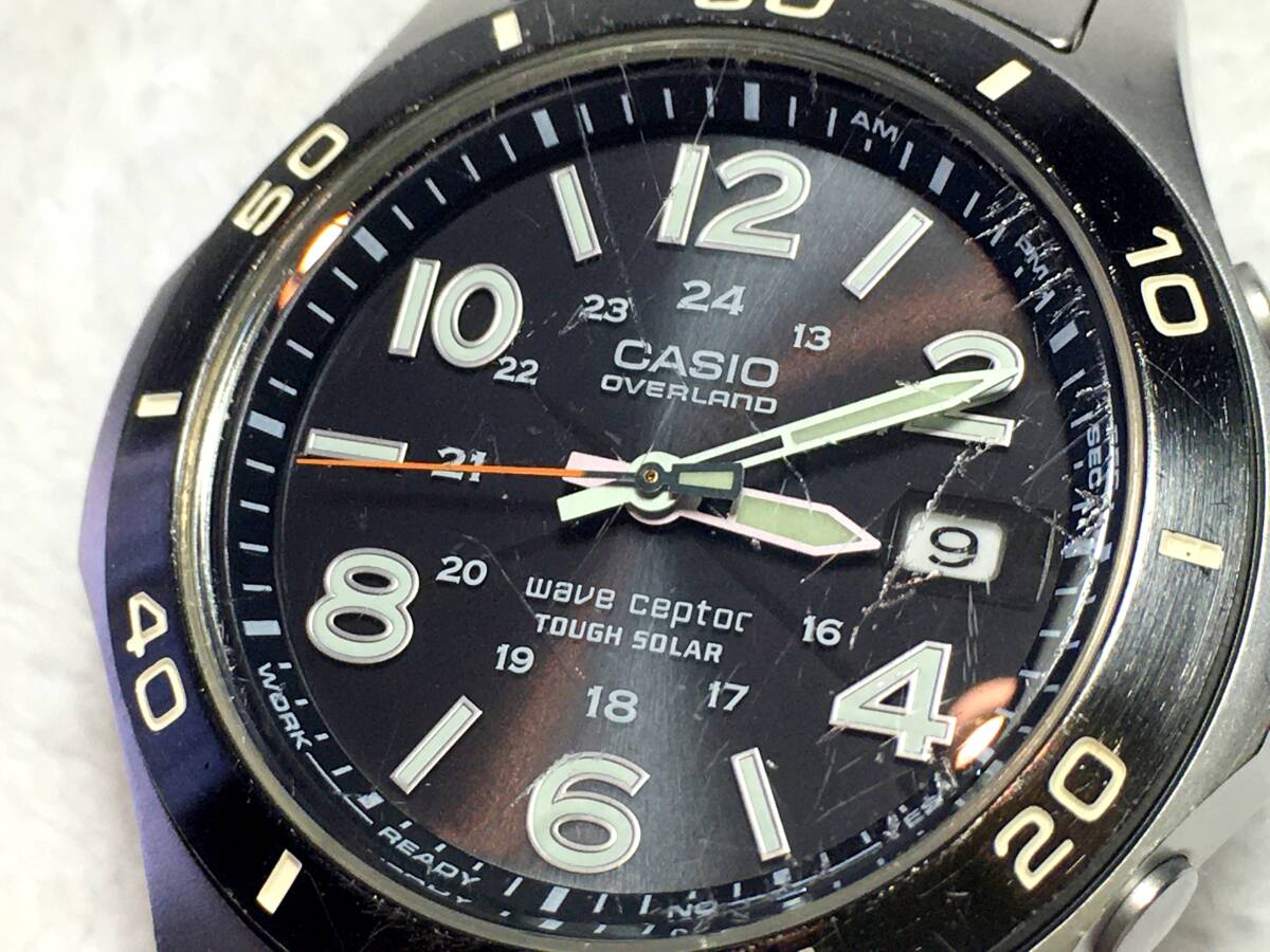 CASIO OVERLAND OVW-110 電波 ソーラー 銀 黒 メタルバンド 稼動 中古 ダイバー風 メンズ 腕時計 ウェーブセプター オーバーランド ベルト_画像10