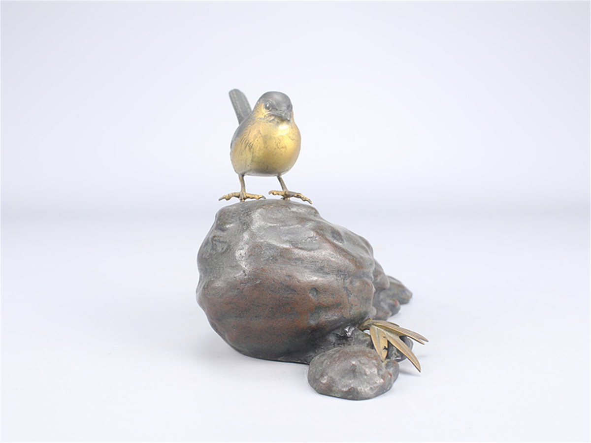 【秀】DA440 金工師 【森田美光】作 鋳銅造 岩上鳥 置物 一対／美品！ｈ_画像8