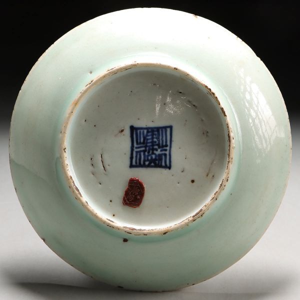 Y919. 中国古玩 清代 豆青釉 青磁 盤 皿 直径 17cm / 陶器陶芸古美術時代の画像2