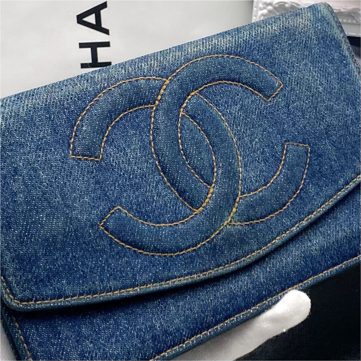 CHANEL シャネル デニム ココマーク ステッチ 長財布 折り財布_画像9