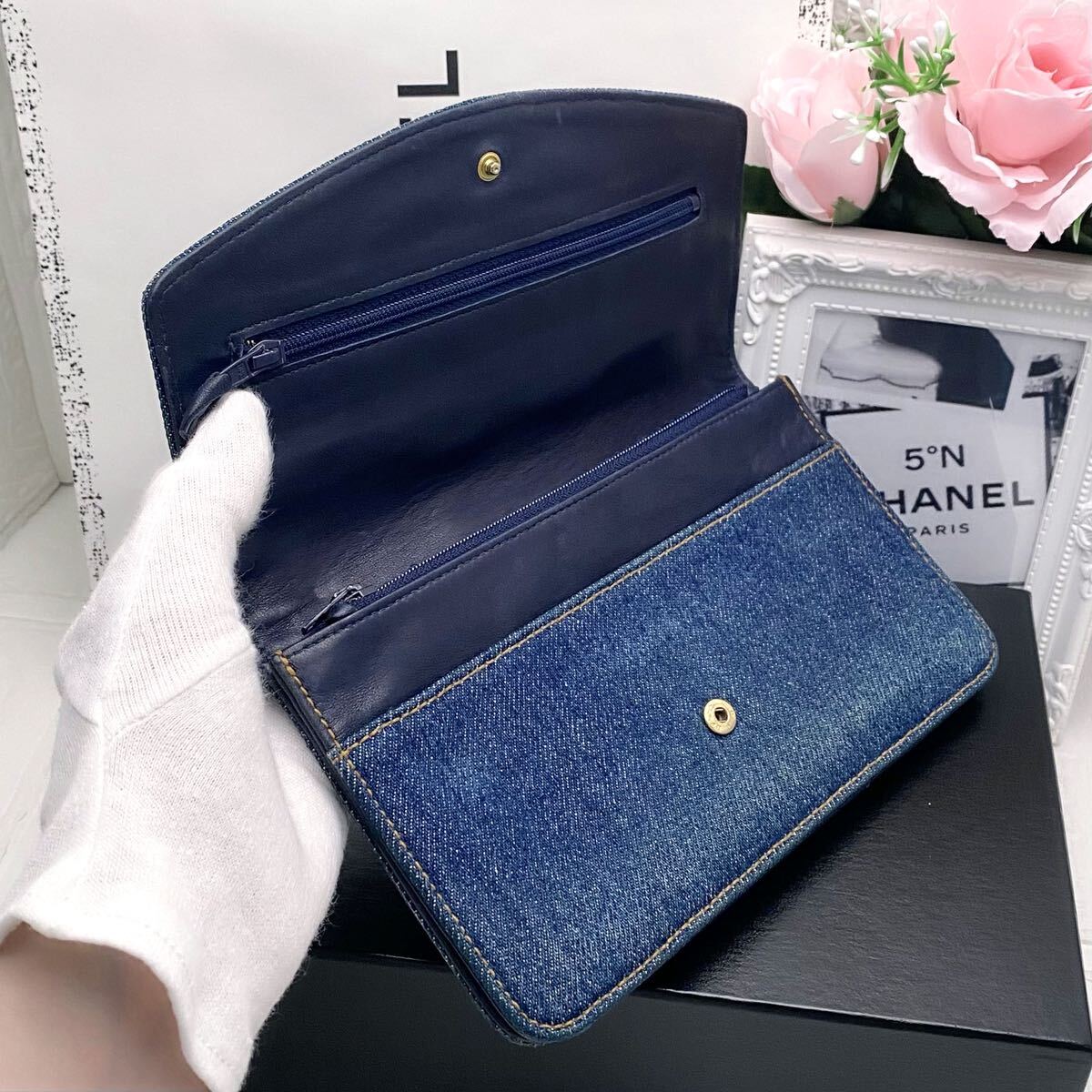 CHANEL シャネル デニム ココマーク ステッチ 長財布 折り財布_画像3