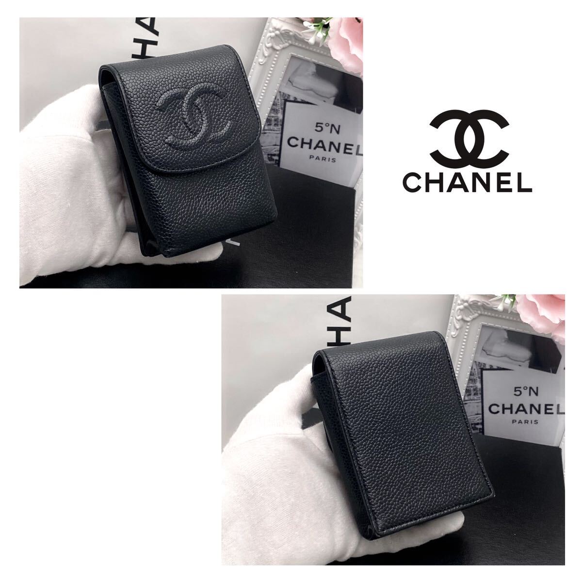 CHANEL シャネル シガレットケース 小物入れ ココマーク キャビア レザー キャビアスキン 黒 ブラック _画像2