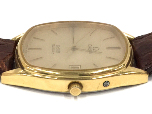オメガ デビル クォーツ 1337 デイト 腕時計 ゴールドカラー文字盤 ジャンク品 メンズ 社外ベルト OMEGA QR052-174の画像3
