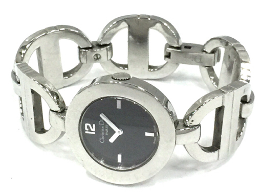 1円 クリスチャンディオール 腕時計 CD022110 マリス ラウンド 黒文字盤 Qz レディース 純正ベルト Christian Dior_画像7