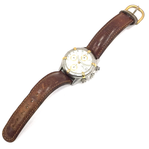 ジバンシィ デイデイト クロノグラフ 腕時計 メンズ ホワイト文字盤 不動品 社外ベルト GIVENCHY QR052-186