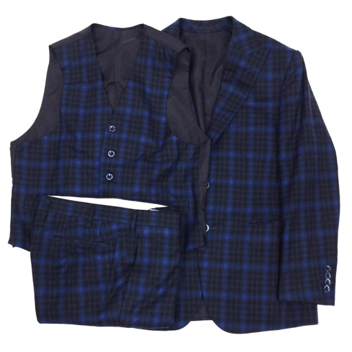ドーメル アイコニック サイズ不明 長袖 ジャケット ベスト パンツ チェック 3ピース ブルー メンズ 計3点 セットの画像1