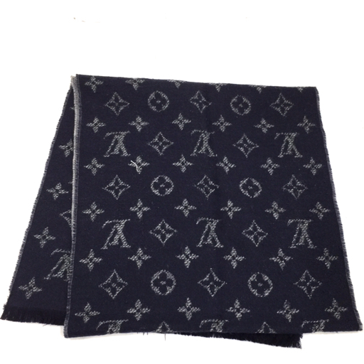 ルイヴィトン モノグラム マフラー ストール ウール ネイビー 約190×45.5cm イタリア製 LOUIS VUITTON_画像2