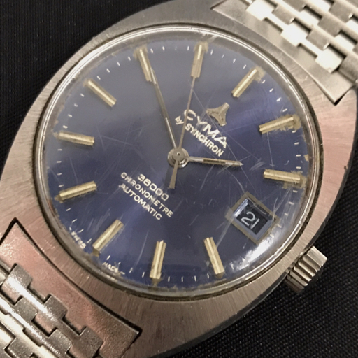  postage 360 jpy Cima Date self-winding watch automatic wristwatch blue face men's immovable goods original breath CYMA including in a package NG