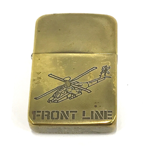 1円 ジッポー FRONT LINE ヘリコプター ゴールドカラー オイルライター 高さ5.5cm 喫煙具 喫煙グッズ ZIPPO_画像1