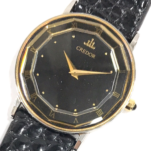クレドール SS + 18KT クォーツ 腕時計 未稼働品 レディース ブラック文字盤 2F70-0300 純正ベルト 保存箱付き_画像1