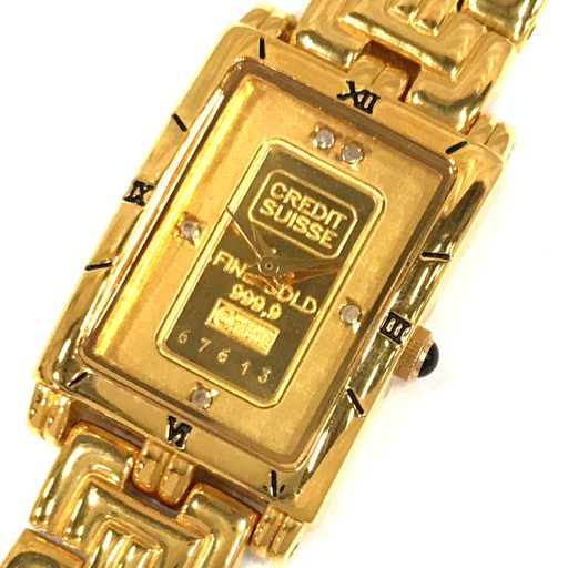 CREDIT SUISSE 999.9 クォーツ 腕時計 メンズ レディース ペアウォッチ ゴールドカラー 未稼働品 計2点 セット_画像5