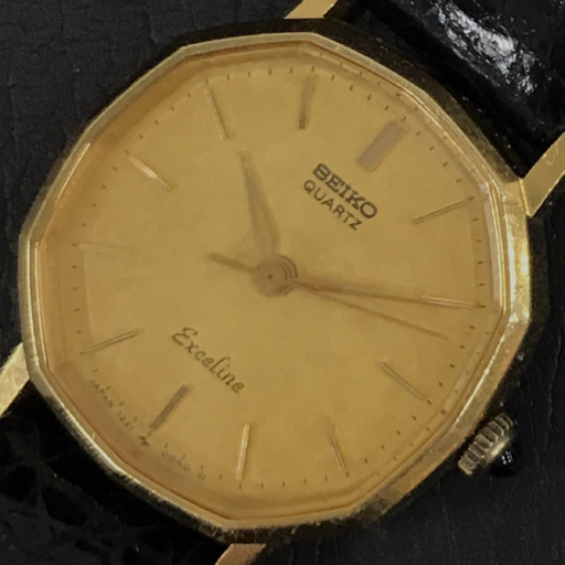 セイコー エクセリーヌ クォーツ 腕時計 レディース ゴールドカラー文字盤 未稼働品 社外ベルト 1221-5000 QR054-141_画像1
