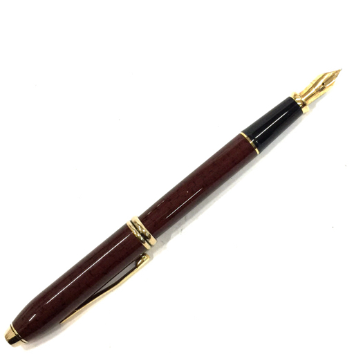 1 jpy Cross fountain pen pen .18K-750 cartridge type Brown writing implements stationery preservation case attaching CROSS