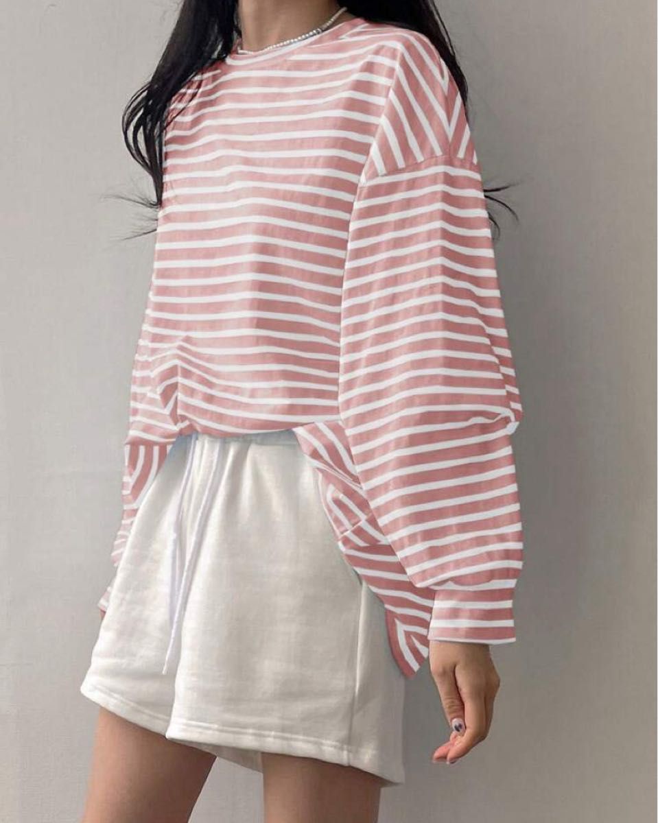 SHEIN DAZY ストライプ柄 ドロップショルダー ロングtシャツ レディース