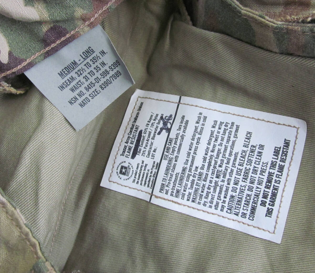 米軍実物 FR 難燃 マルチカム 迷彩 カモフラ ミリタリーパンツ コンバットパンツ M-LONG d89の画像5