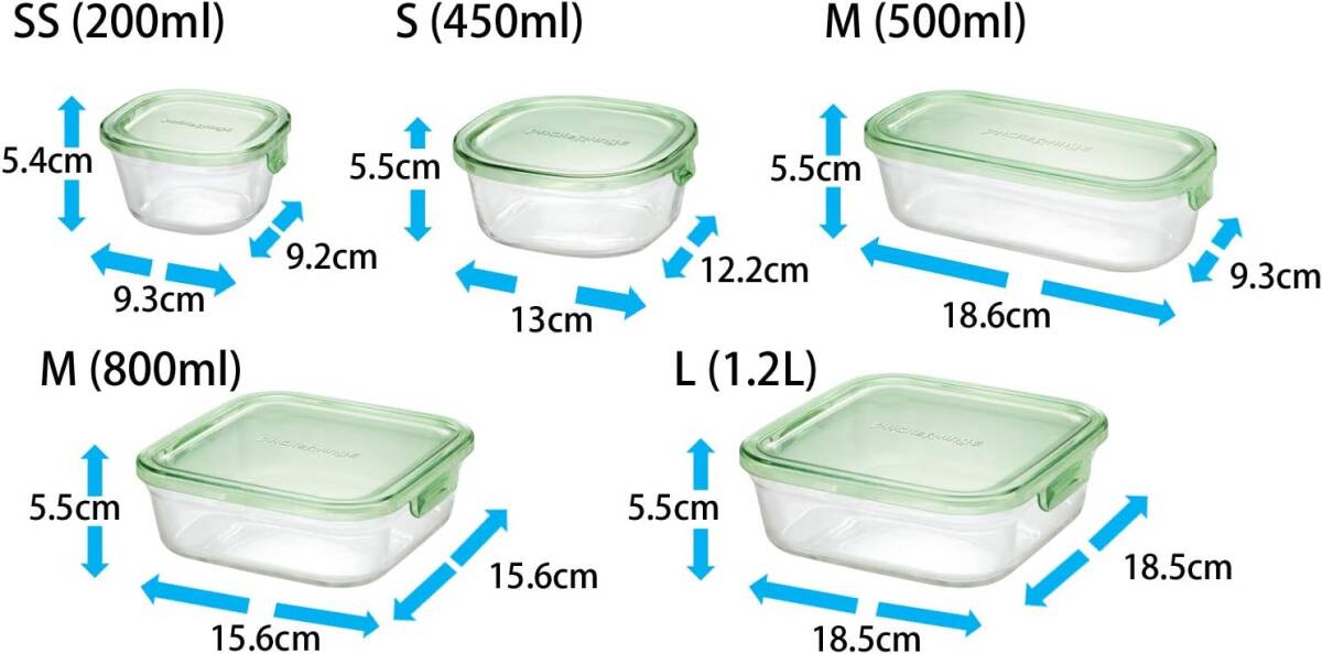 iwaki イワキ 耐熱ガラス 保存容器 グリーン 角型 S 450ml ごはん 1膳 パック&レンジ_画像7