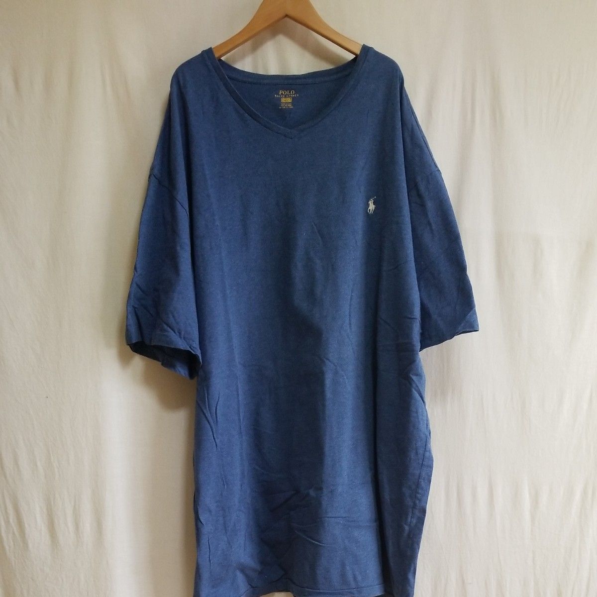 POLO RALPH LAUREN VネックビッグTシャツ　杢ブルー系　2XLT P-2408