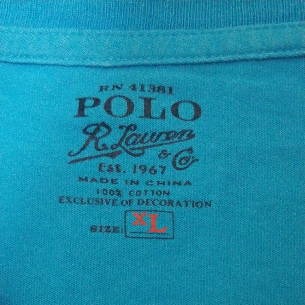 POLO RALPH LAUREN ポケット付き　ワンポイントロゴTシャツ　ライトブルー系　XL P-2406