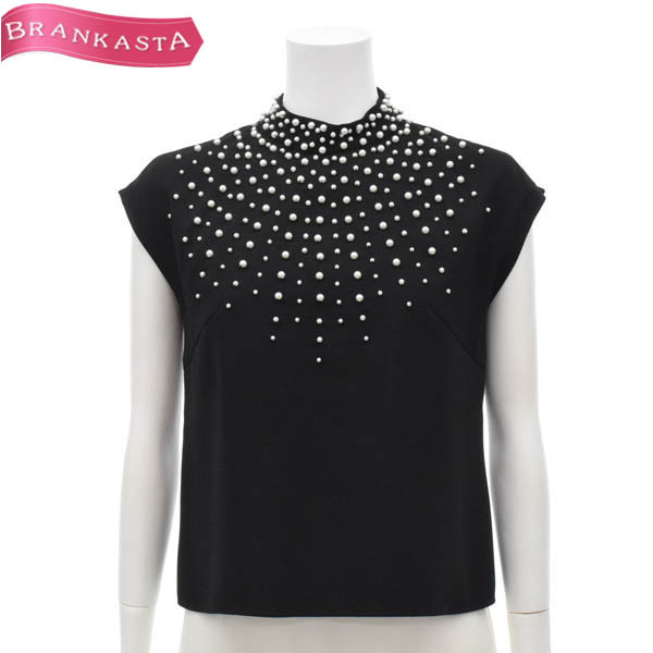 [ beautiful goods * regular price 2.4 ten thousand ]PINKY&DIANNE/ Pinky and Diane double Cross pearl embroidery blouse tops 36 black [NEW]*61EF48