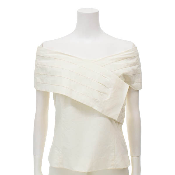 [ прекрасный товар ]Chesty/ Chesty короткий рукав блуза tops off плечо хлопок . передний Cross 1 "теплый" белый [NEW]*61EF80