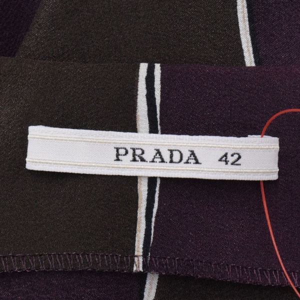 PRADA/プラダ レディース ミディ丈 ワンピース ノースリーブ ストライプ柄 シルク 42 L パープル 茶色 白 他 [NEW]★51EB94_画像7