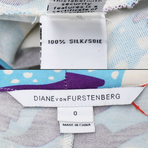 DIANE VON FURSTENBERG/ダイアンフォンファステンバーグ ラップワンピース 柄 シルク カットソー 0 水色 白 紫 [NEW]★51GC22_画像7