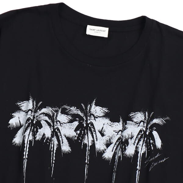 【美品】SAINT LAURENT/サンローラン 半袖Tシャツ パルメライエ ヤシの木 丸首 メンズ レディース S 160/84Y 黒[NEW]★51HA16_画像2