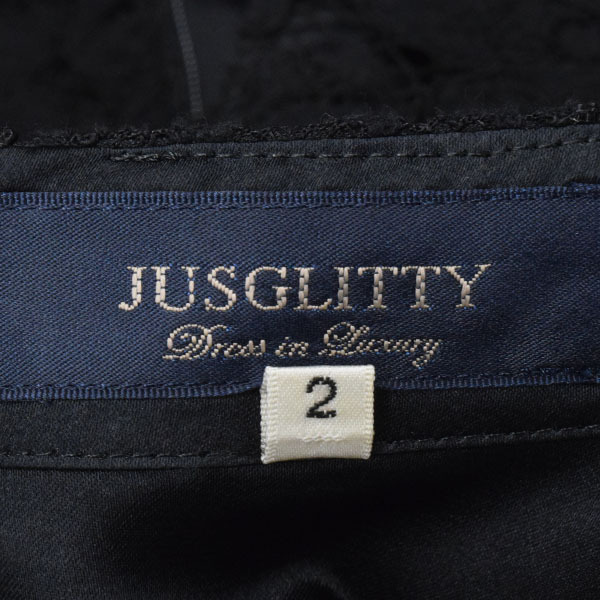 【定価2.3万】JUSGLITTY/ジャスグリッティー 47369490 ひざ丈 ワンピース 七分袖 レース×シフォン ドレス 2 黒[NEW]★51ID54_画像8