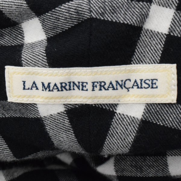 LA MARINE FRANCAISE/マリンフランセーズ ネルシャツワンピース 長袖 チェック柄 バンドカラー 綿 M～L 黒 白 [NEW]★51JF57_画像8