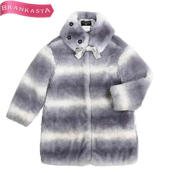 MONNALISA/モナリザ キッズ コート エコファー ジャケット ティペット付 子供服 女の子 8 128/67 グレー 白 [NEW]★51LH13_画像1