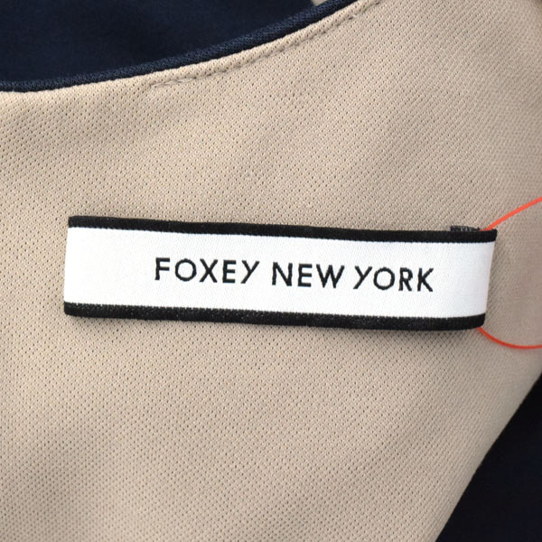 FOXEY NEW YORK/フォクシーニューヨーク 33165 膝丈 ワンピース ノースリーブ アシンメトリー 38 濃紺 ベージュ[NEW]★61BH61_画像7