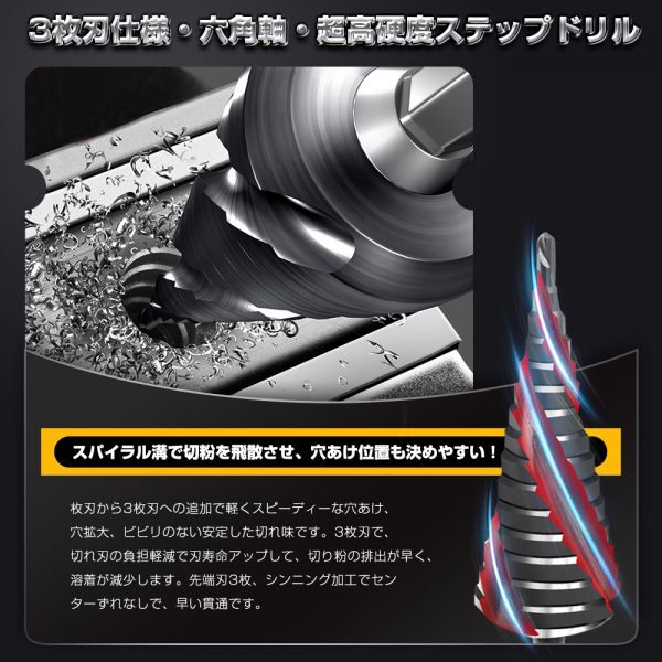  immediate payment spiral drill step drill (4-22mm ) super-high hardness drilling stainless steel for hexagon axis takenoko drill .. three sheets blade free shipping ZT02
