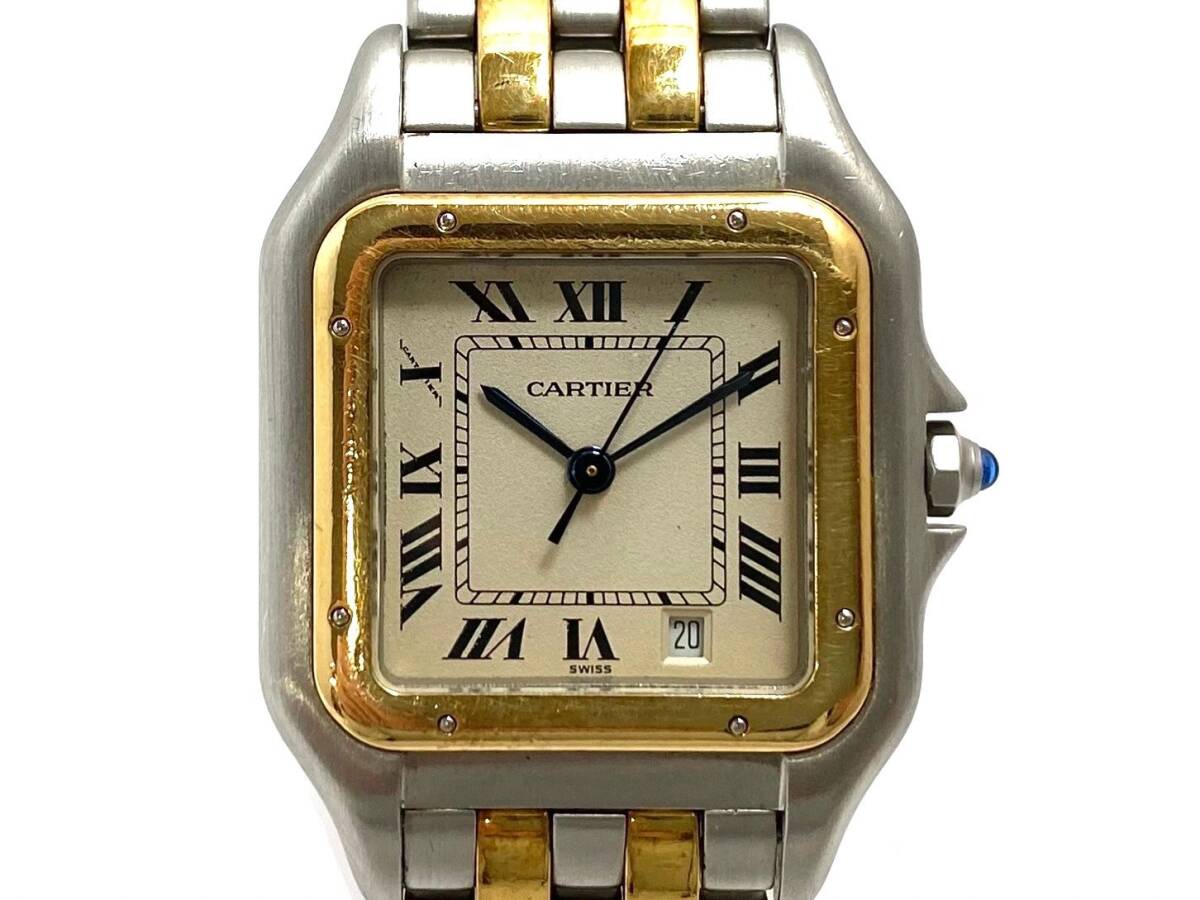 【ジャンク品】Cartier/カルティエ パンテール MM 183949 CAL.83 クォーツ 2ロウ デイト アイボリー文字盤 メンズ腕時計 (48405MT2)_画像2