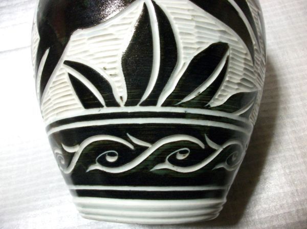 古猫】花瓶（鹿しか刻模様）●高さ260×左右200×上径160mm●陶器 飾り壺 バンビ_画像5