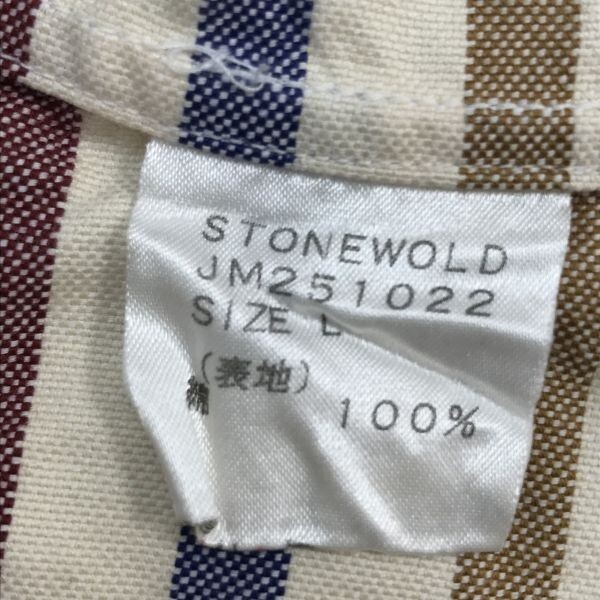 日本製★ストンウォルド/STONEWOLD★マルチカラー/ボーダー柄/半袖シャツ【メンズL/ベージュ×青×赤】Tops/Shirts◆BH718_画像7