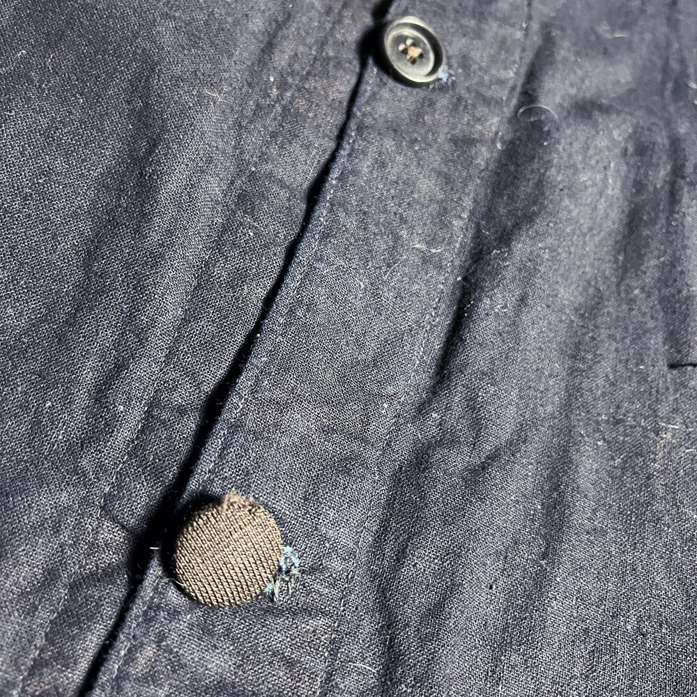 超希少! 20's 30's ベルギー ブラック インディゴ リネン ワーク ジャケット レザー モディファイ BELGIAN BK INDIGO LINEN WORK JACKET 着_画像3