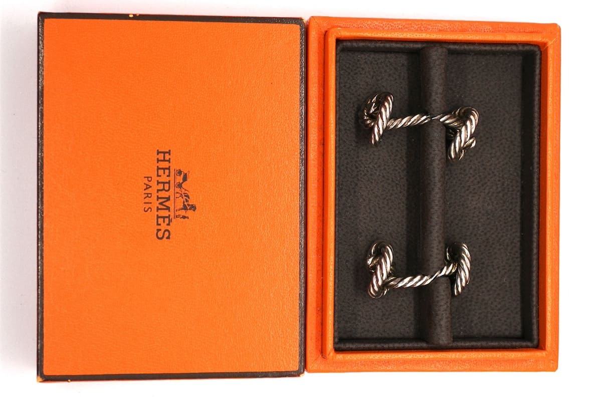 HERMES エルメス カフス SV９２５ シルバー ロープ 銀製 カフリンクス カフスボタン メンズ_画像3