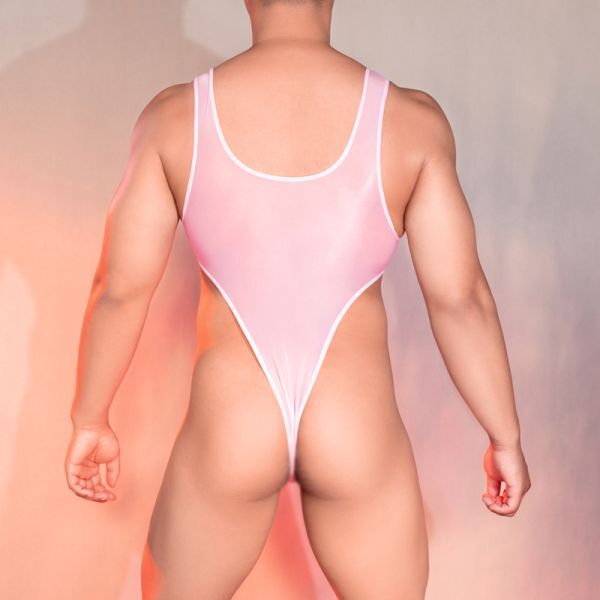 メンズ ハイレグ レオタード 透け見え メッシュ インナーシャツ ボディスーツ ｔバックショーツ アンダーウェア ナイトウェア ピンクの画像3