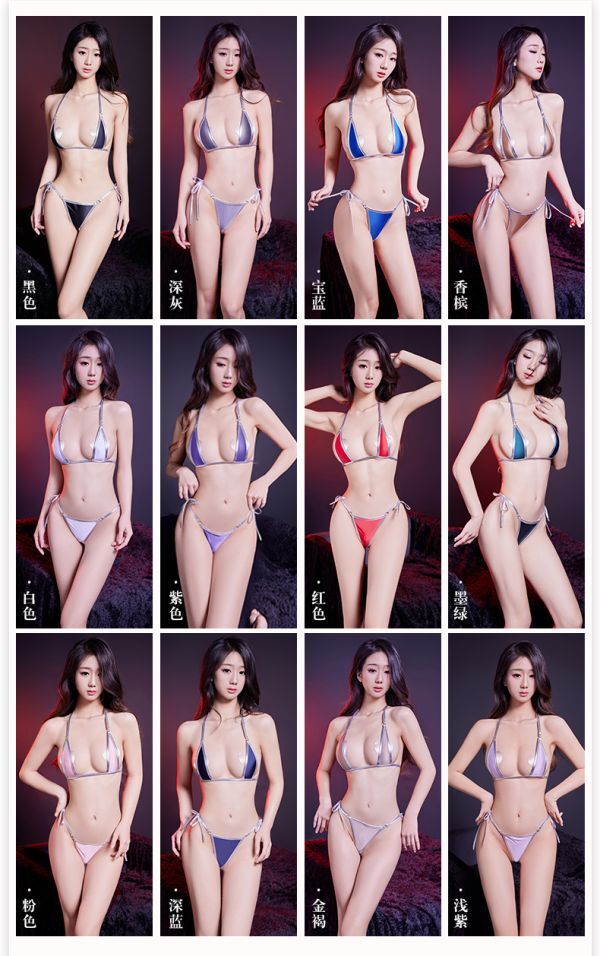  top and bottom set purple color lustre bikini manner bla shorts bikini simple cord bread scan ti T-back lady's contest underwear costume 