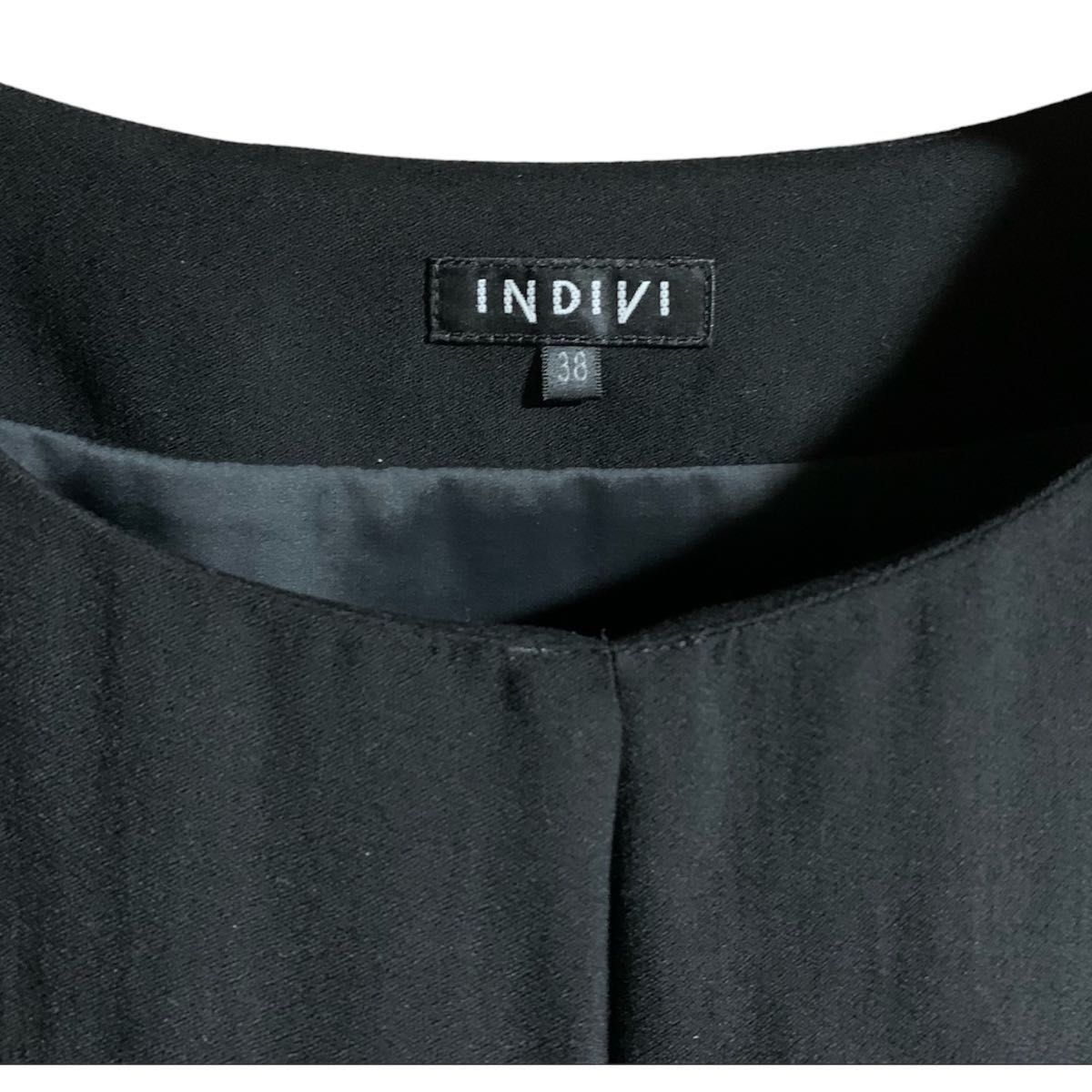 【INDIVI】インディヴィ　バイカラーワンピース　ひざ丈　七分袖　サイズ38