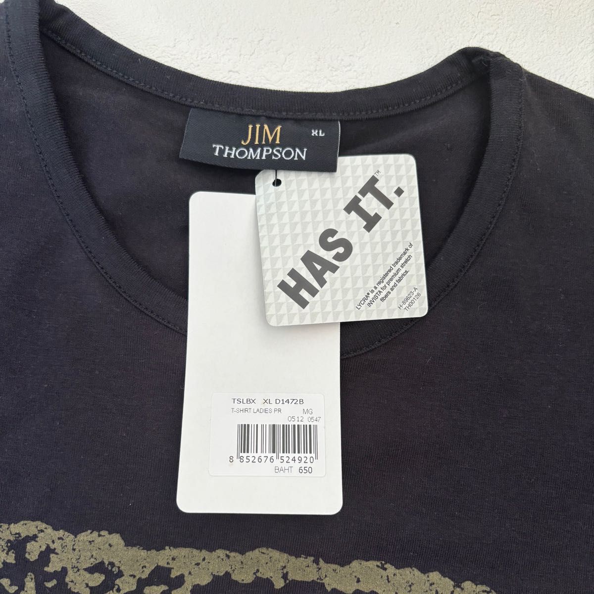 JIM THOMPSON ジムトンプソンストレッチ 半袖Tシャツ　ブラック　ゾウプリント　 クルーネック　タグ付き未使用　