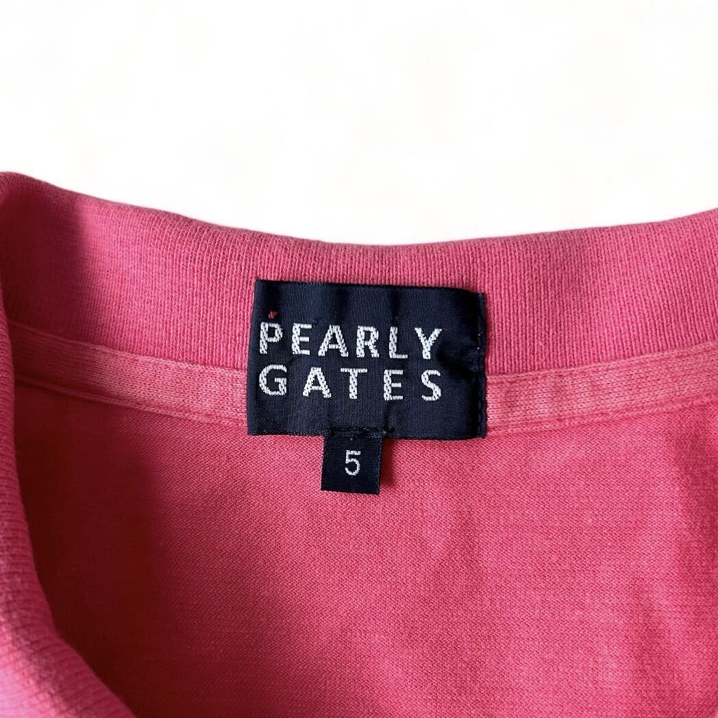 希少サイズ 5 PEARLY GATES パーリーゲイツ 刺繍 ロゴプリント ポロシャツ ピンク 半袖 メンズ 春夏 ゴルフ トップス カットソー 日本製の画像7