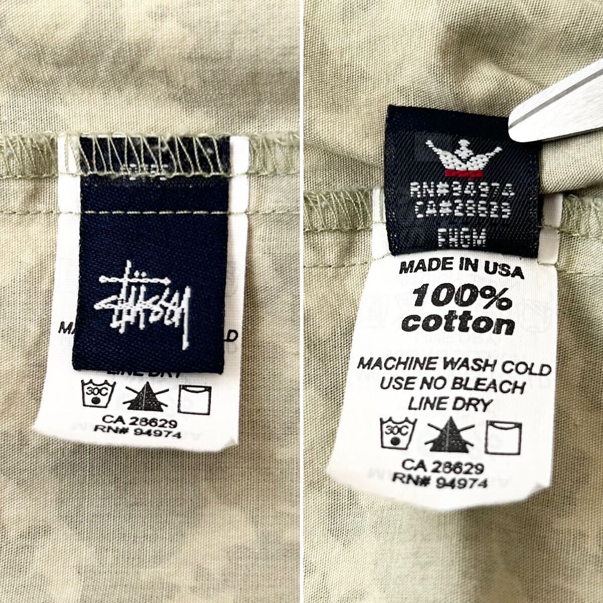 良品 USA製 90s OLD STUSSY ステューシー 迷彩 カモフラ シャツ S 半袖 総柄 メンズ archive アーカイブ オールド vintage 紺タグ 80s_画像10