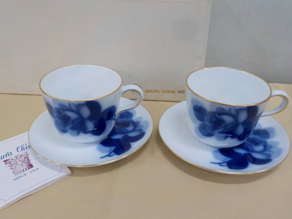 ◇大倉陶園 OKURA ブルー ローズ カップ&ソーサー ペアカップ コーヒーカップの画像2
