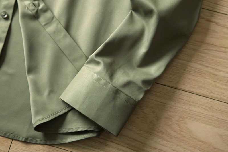 P2811-XL 新品DCKMANY■シルク混 長袖シャツ メンズ ノーアイロン 形態安定 ドレスシャツ ワイシャツ 無地 ビジネス シャツ/ダークグリーン_画像6