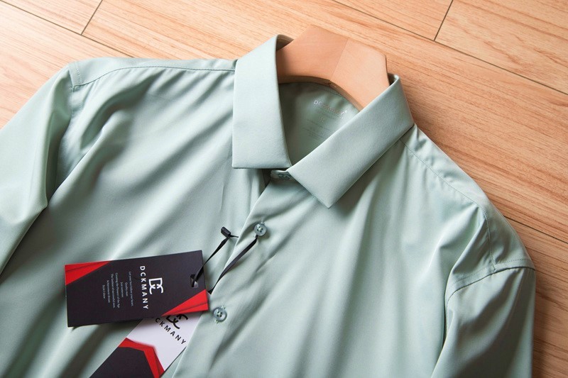 P287-XL 新品DCKMANY■シルク混 長袖シャツ メンズ ノーアイロン 形態安定 ドレスシャツ ワイシャツ 無地 ビジネス シャツ/ライトグリーン_画像3
